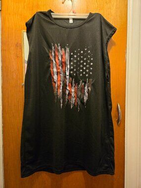 Unisex Black American Flag Sleeveless Long Tshirt XL